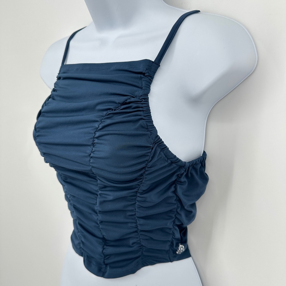 Free People Movement Shirr Enough Cami Tank Top Medium Navy Blue Ruched Active - Picture 3 of 10